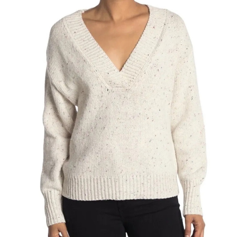 Abound Women’s Chunky Sweater, Medium, Cream Confetti Weekend V-Neck Pullover